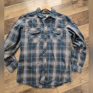 L. L. Bean Men's Medium Blue Polyester Plaid Shirt